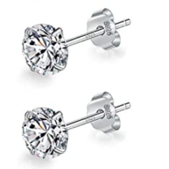 SET OF 4 925 STERLING SILVER DIAMOND STUD EARRINGS - Picture 2 of 4